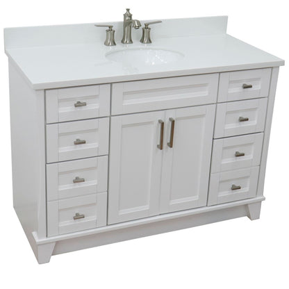 49" Single sink vanity in White finish with White engineered stone and oval sink