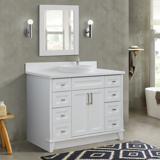 49" Single sink vanity in White finish with White engineered stone and round sink