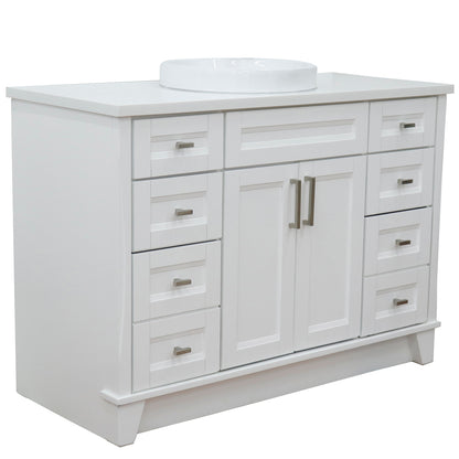 49" Single sink vanity in White finish with White engineered stone and round sink