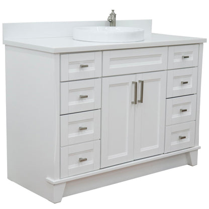 49" Single sink vanity in White finish with White engineered stone and round sink