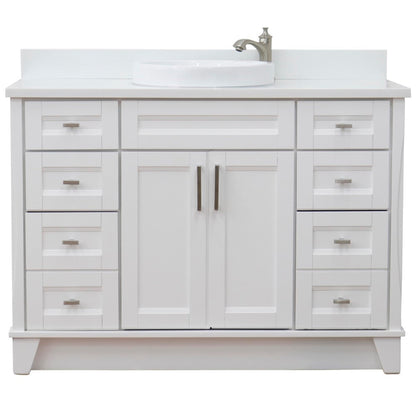 49" Single sink vanity in White finish with White engineered stone and round sink