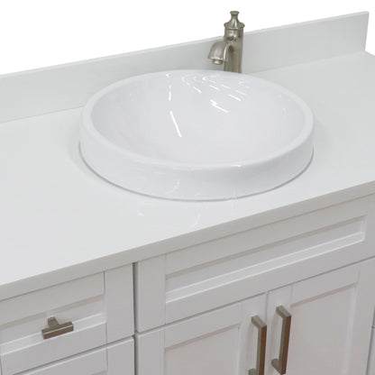 49" Single sink vanity in White finish with White engineered stone and round sink