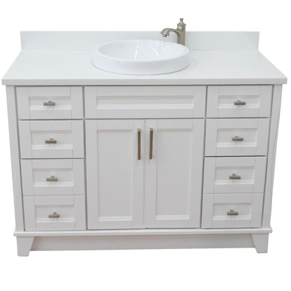 49" Single sink vanity in White finish with White engineered stone and round sink