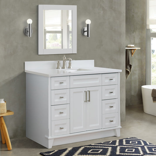 49" Single sink vanity in White finish with White engineered stone and rectangle sink