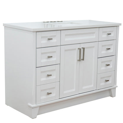 49" Single sink vanity in White finish with White engineered stone and rectangle sink