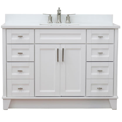 49" Single sink vanity in White finish with White engineered stone and rectangle sink