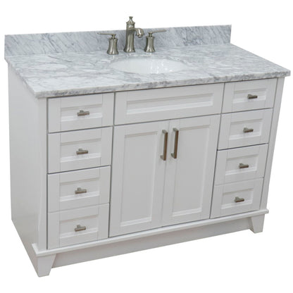 49" Single sink vanity in White finish with White Carrara marble and oval sink