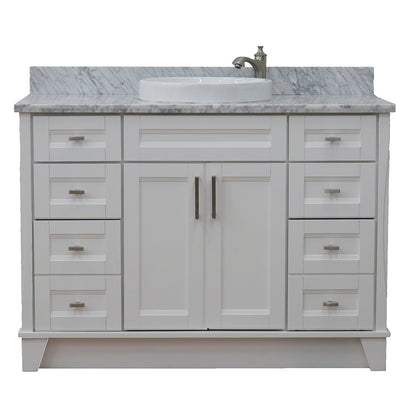 49" Single sink vanity in White finish with White Carrara marble and round sink