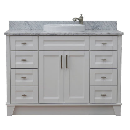 49" Single sink vanity in White finish with White Carrara marble and round sink