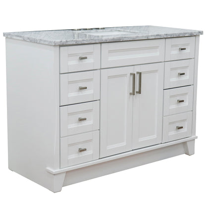 49" Single sink vanity in White finish with White Carrara marble and rectangle sink