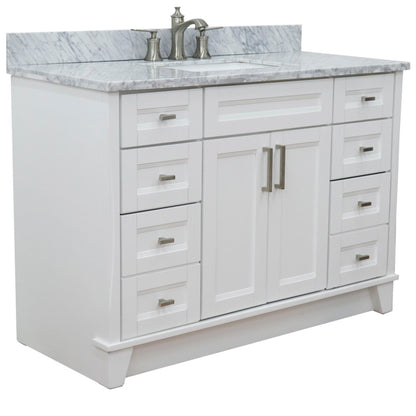 49" Single sink vanity in White finish with White Carrara marble and rectangle sink