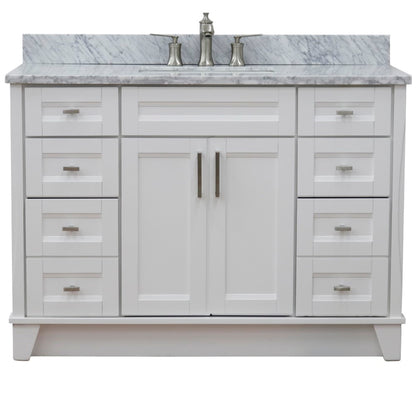 49" Single sink vanity in White finish with White Carrara marble and rectangle sink