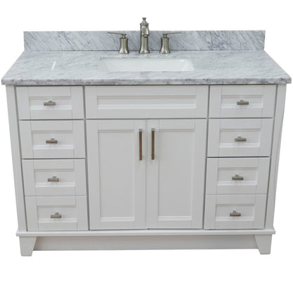 49" Single sink vanity in White finish with White Carrara marble and rectangle sink