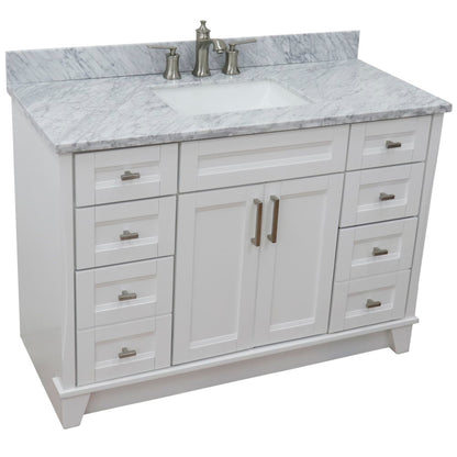 49" Single sink vanity in White finish with White Carrara marble and rectangle sink