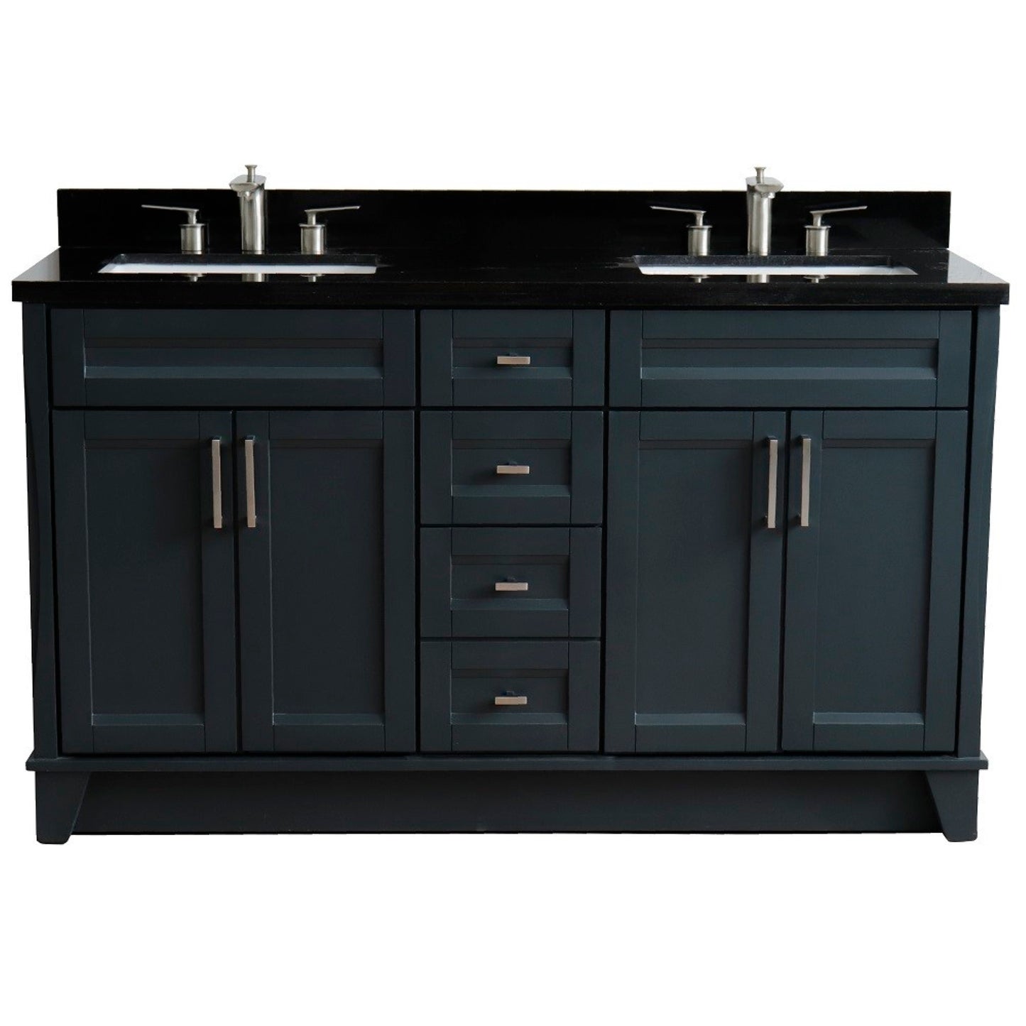 61" Double sink vanity in Dark Gray finish and Black galaxy granite and rectangle sink