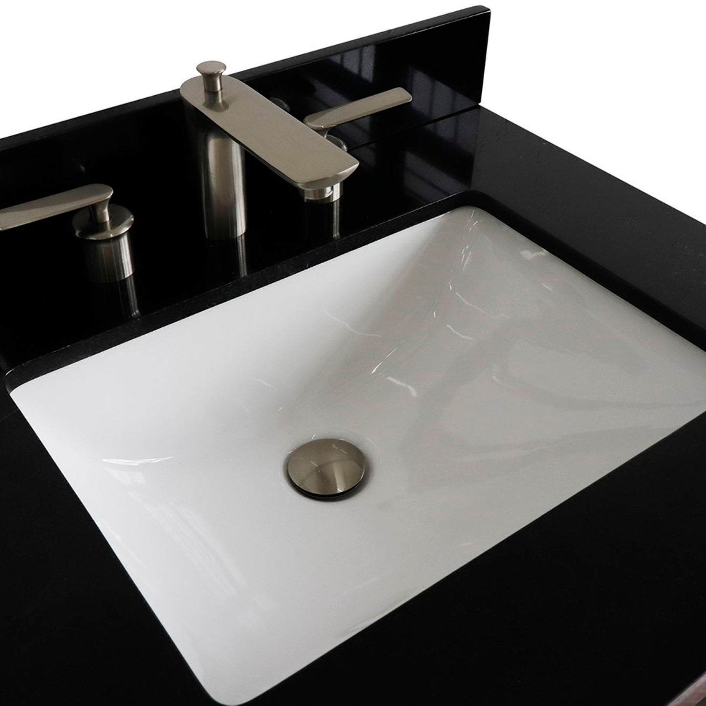 61" Double sink vanity in Dark Gray finish and Black galaxy granite and rectangle sink
