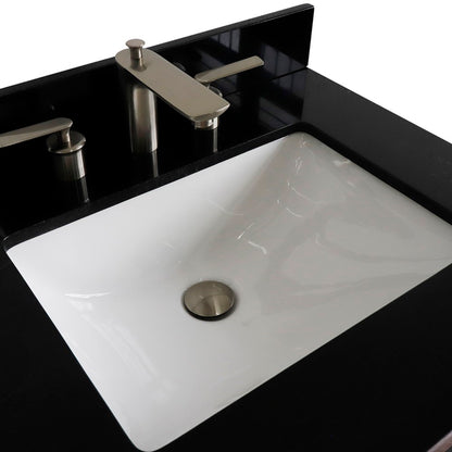 61" Double sink vanity in Dark Gray finish and Black galaxy granite and rectangle sink