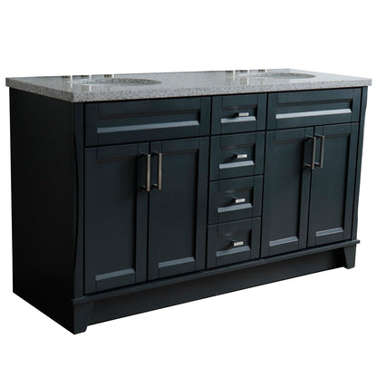 61" Double sink vanity in Dark Gray finish and Gray granite and oval sink