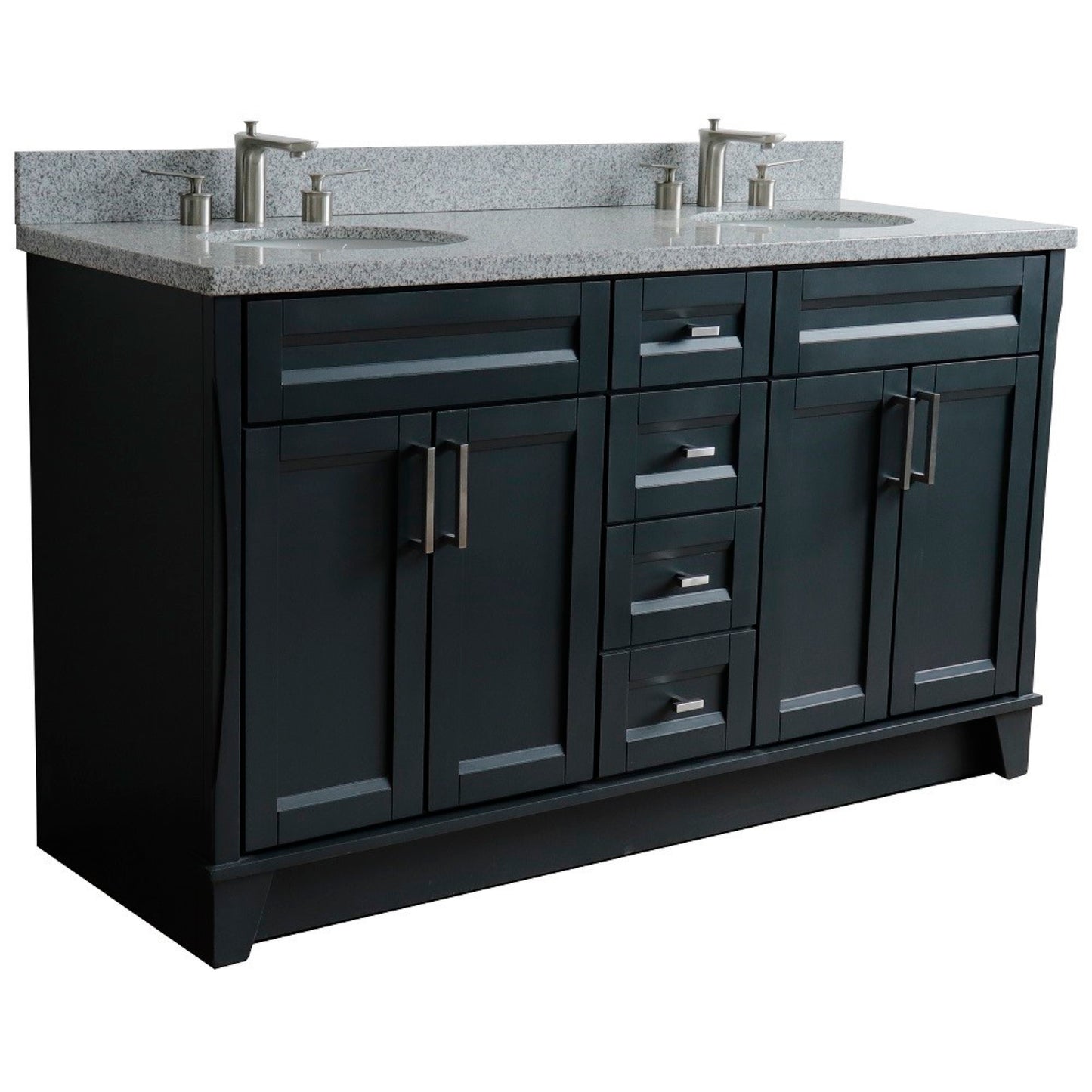 61" Double sink vanity in Dark Gray finish and Gray granite and oval sink