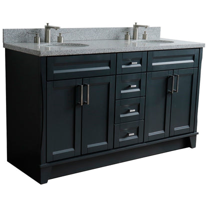 61" Double sink vanity in Dark Gray finish and Gray granite and oval sink