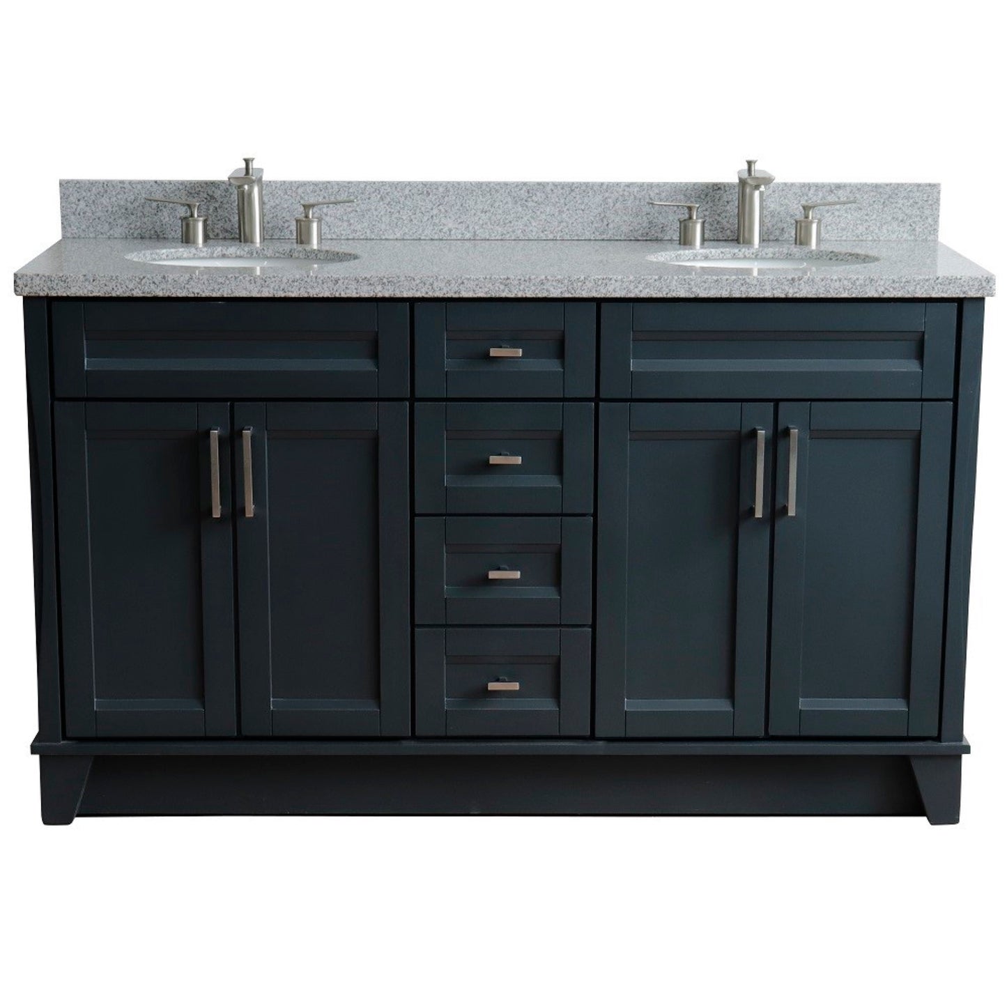 61" Double sink vanity in Dark Gray finish and Gray granite and oval sink