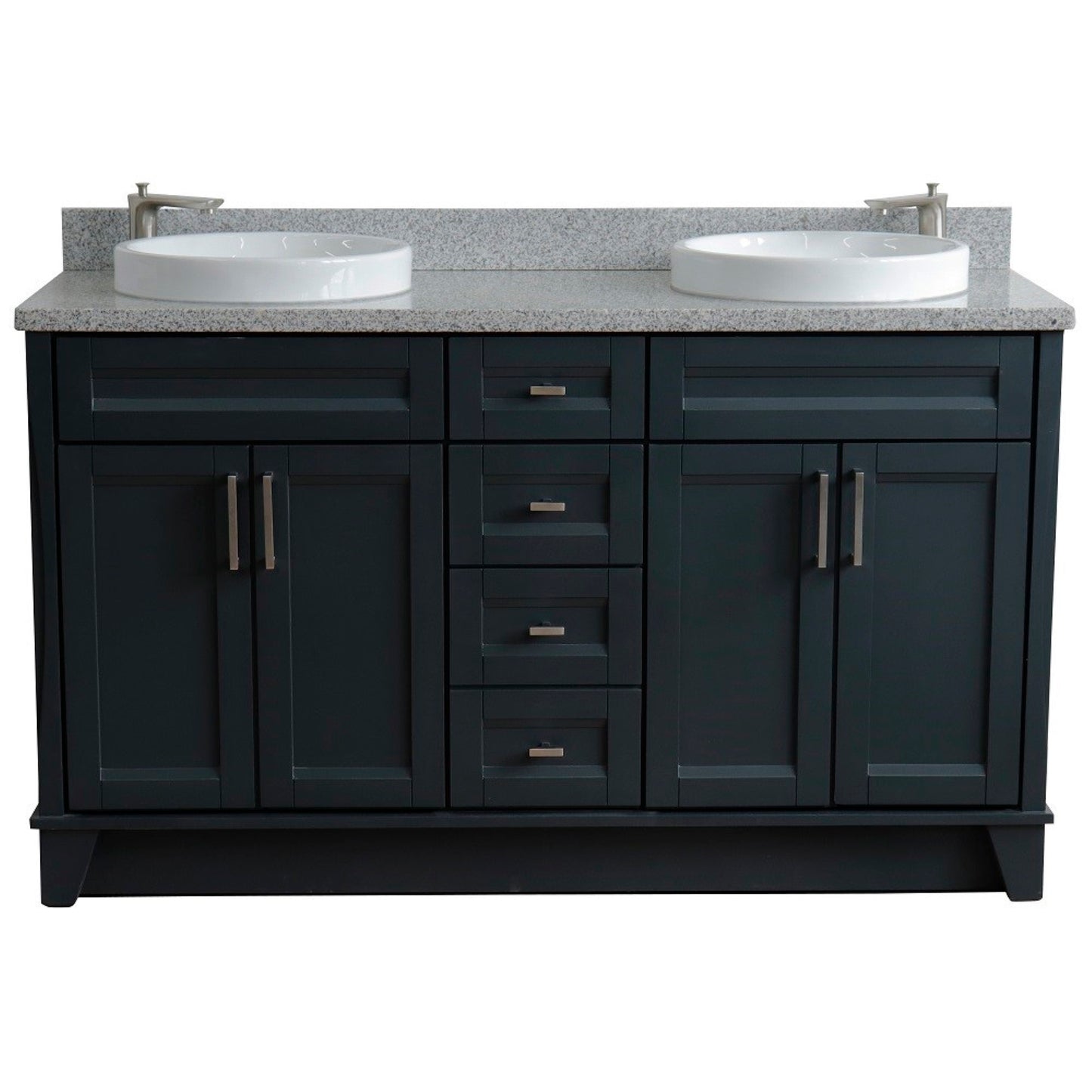 61" Double sink vanity in Dark Gray finish and Gray granite and round sink