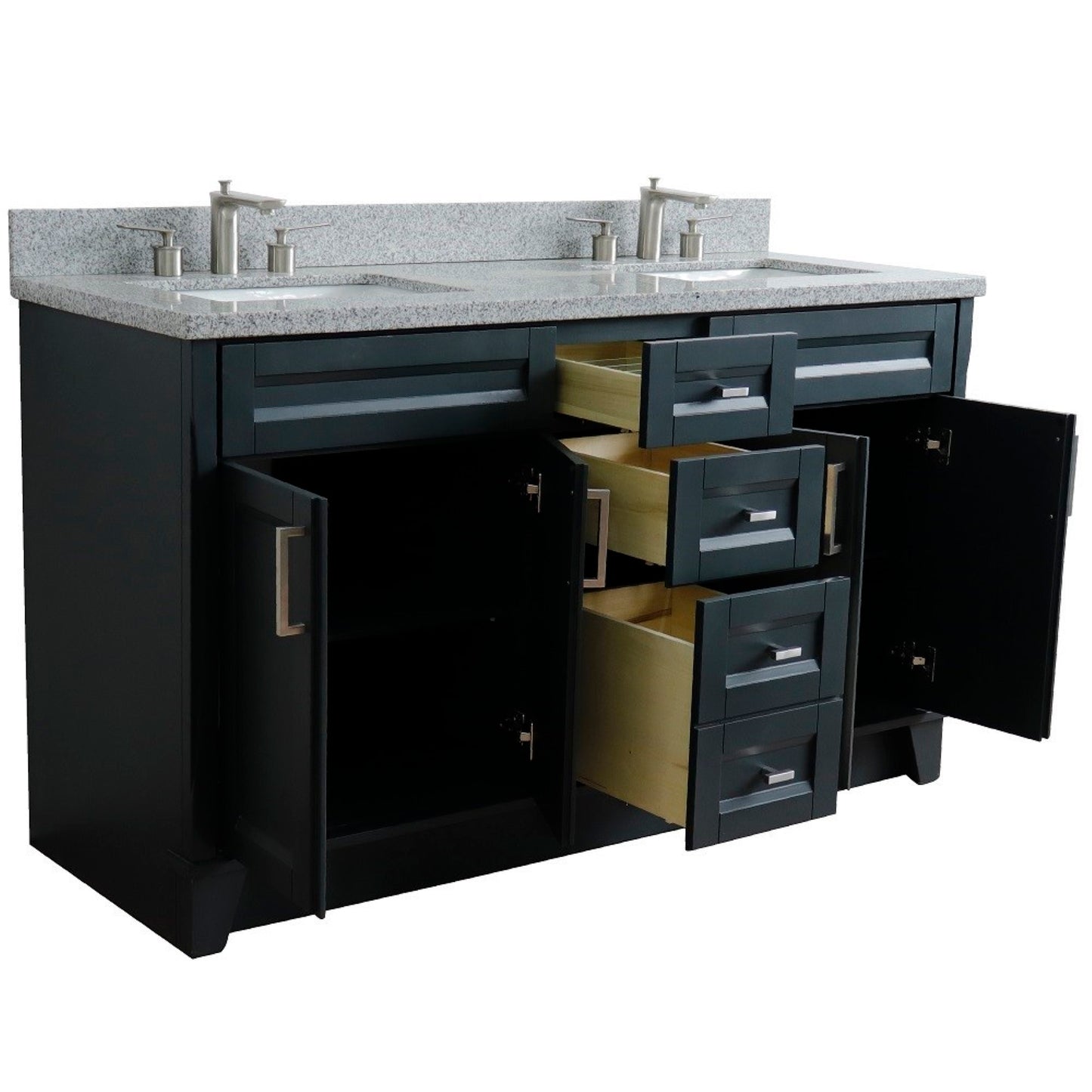 61" Double sink vanity in Dark Gray finish and Gray granite and rectangle sink