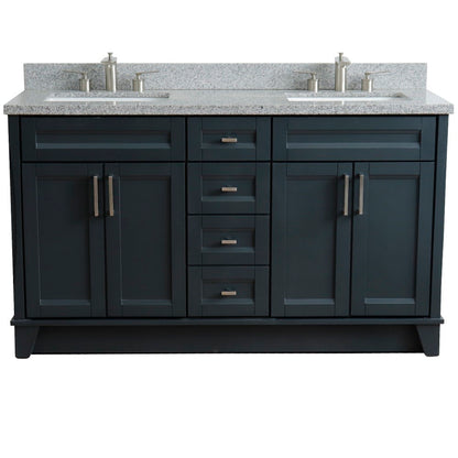 61" Double sink vanity in Dark Gray finish and Gray granite and rectangle sink