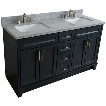 61" Double sink vanity in Dark Gray finish and Gray granite and rectangle sink
