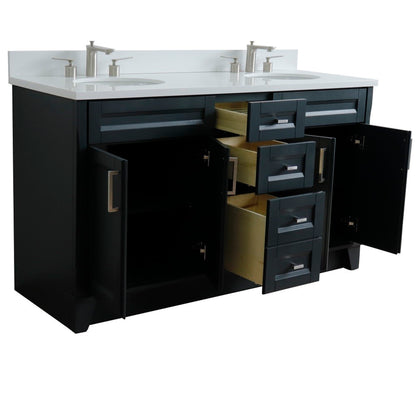 61" Double sink vanity in Dark Gray finish and White engineered stone and oval sink