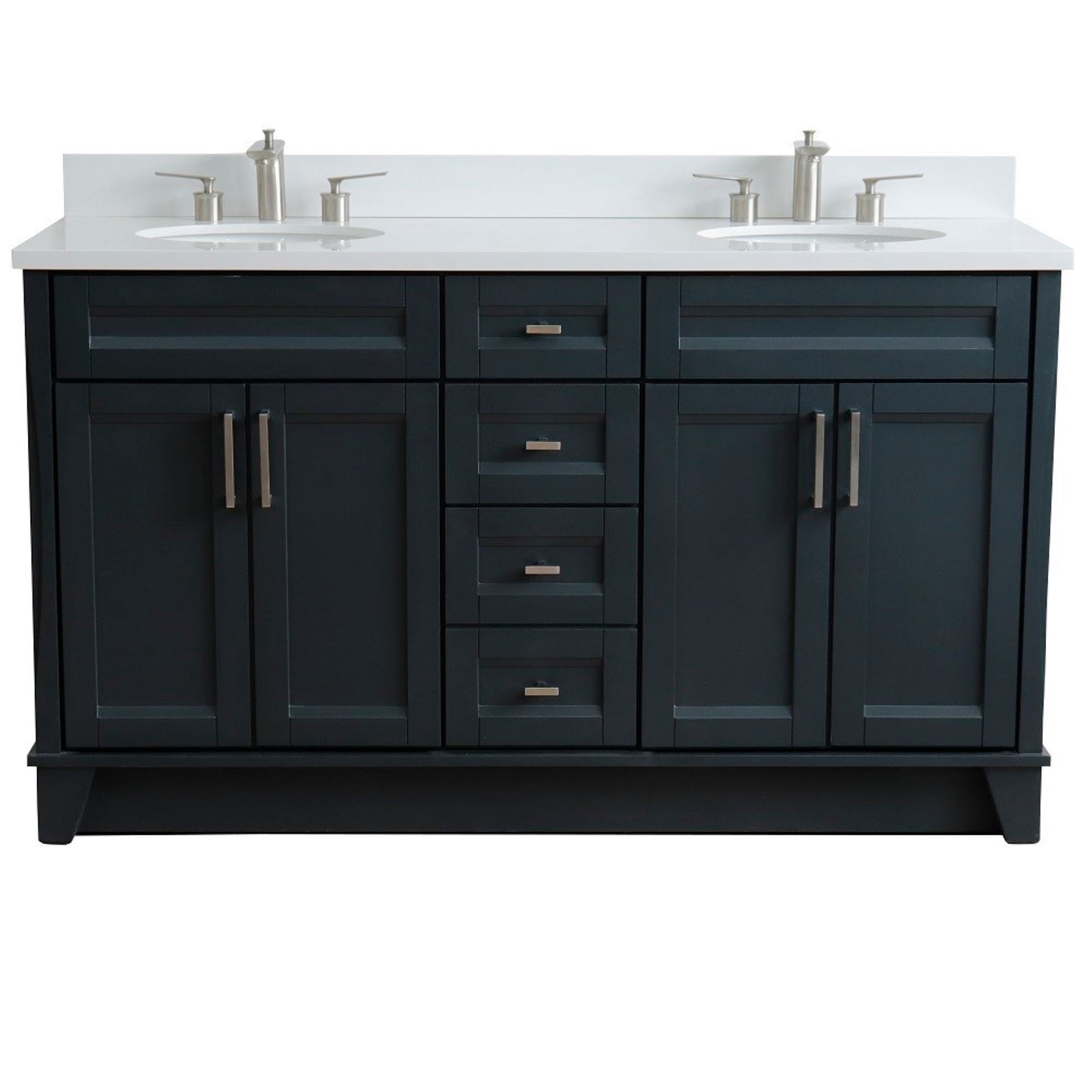 61" Double sink vanity in Dark Gray finish and White engineered stone and oval sink