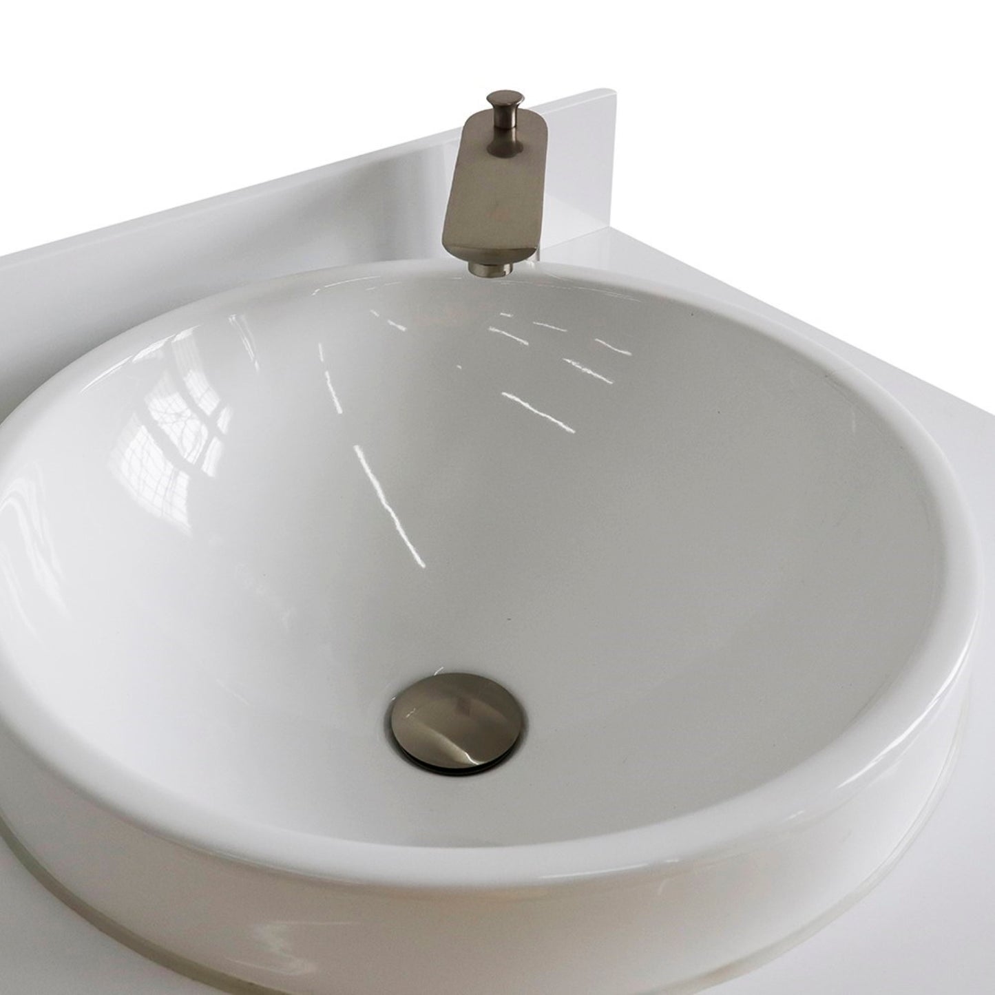 61" Double sink vanity in Dark Gray finish and White engineered stone and round sink