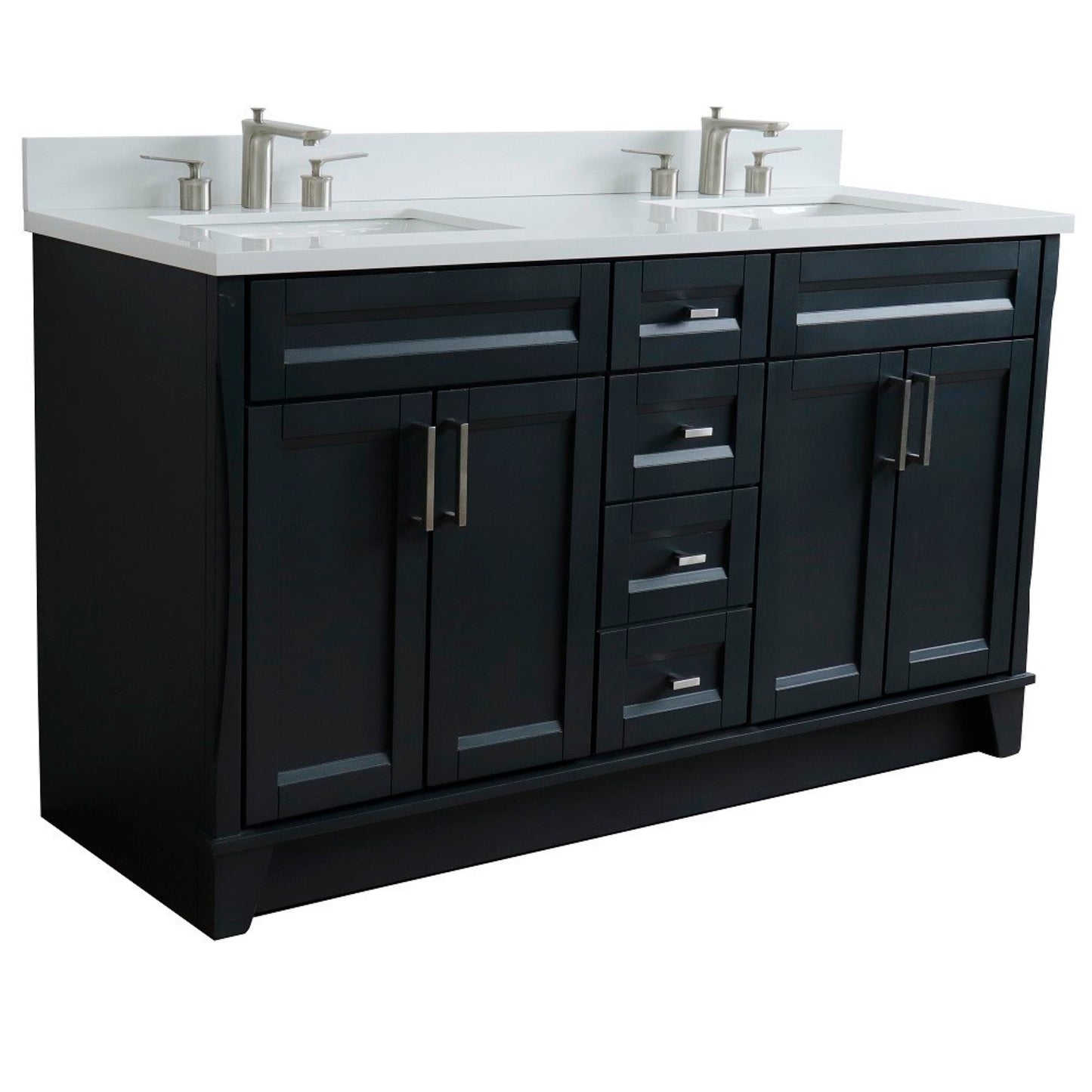 61" Double sink vanity in Dark Gray finish and White engineered stone and rectangle sink
