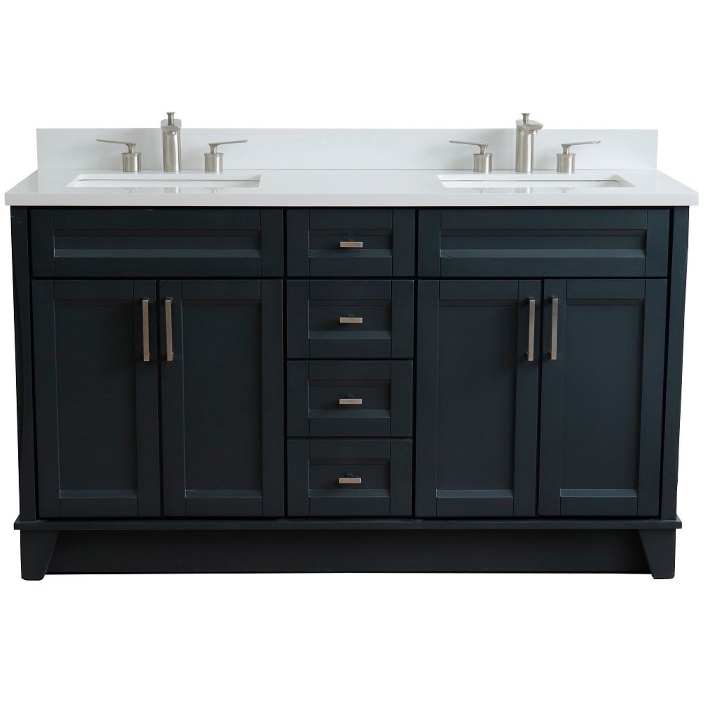 61" Double sink vanity in Dark Gray finish and White engineered stone and rectangle sink