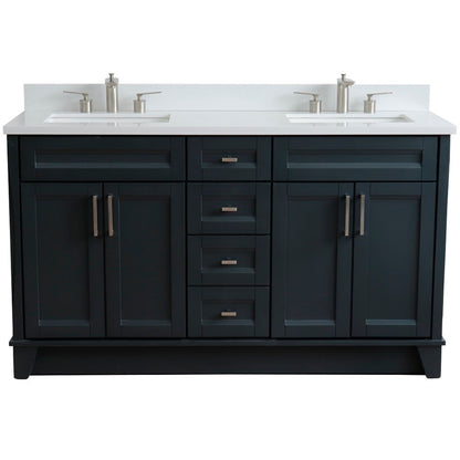 61" Double sink vanity in Dark Gray finish and White engineered stone and rectangle sink