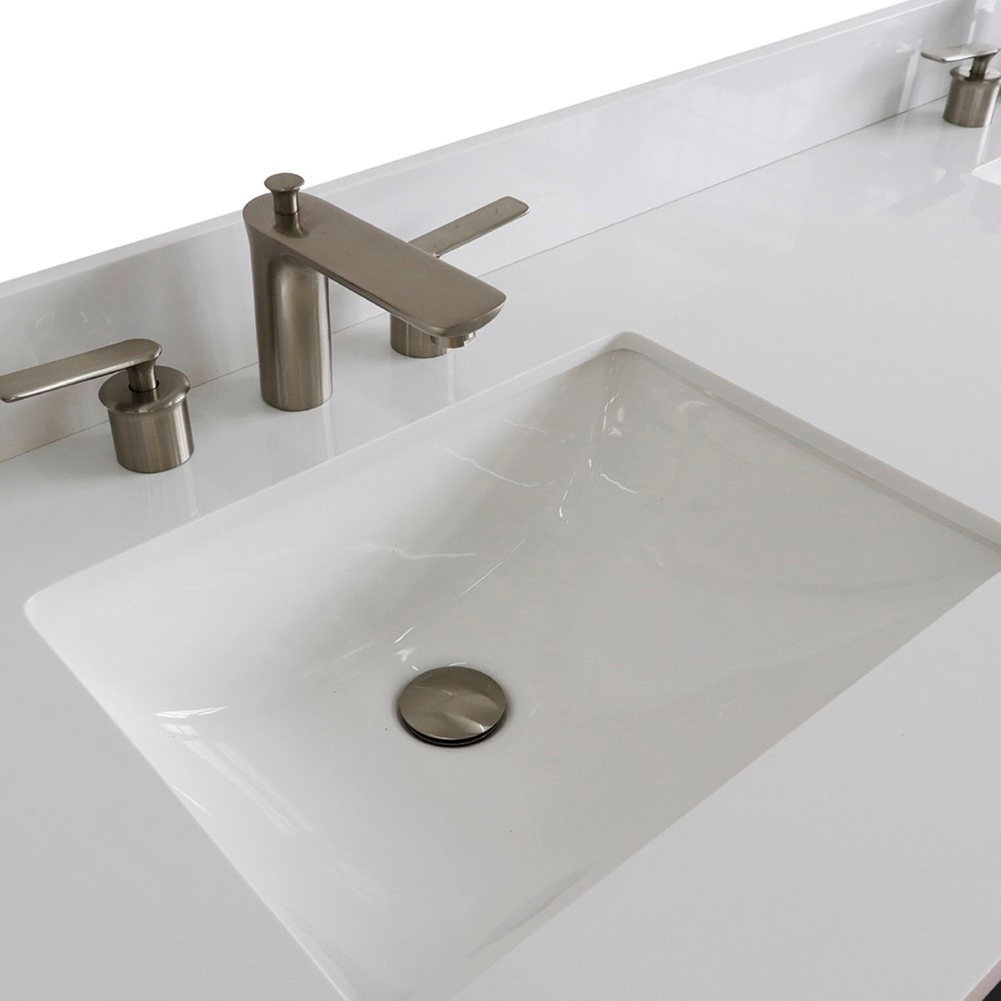 61" Double sink vanity in Dark Gray finish and White engineered stone and rectangle sink
