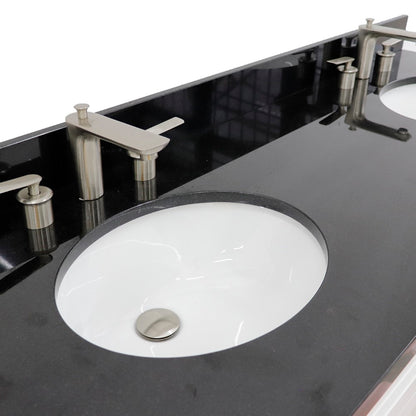 61" Double sink vanity in White finish and Black galaxy granite and oval sink