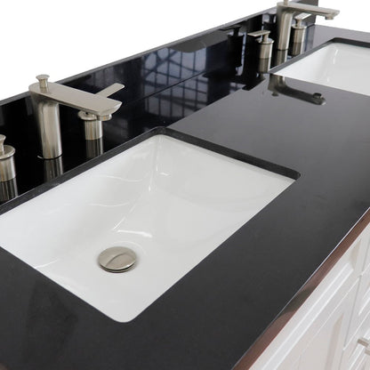 61" Double sink vanity in White finish and Black galaxy granite and rectangle sink
