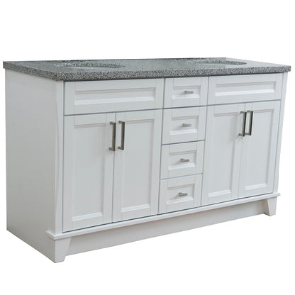 61" Double sink vanity in White finish and Gray granite and oval sink