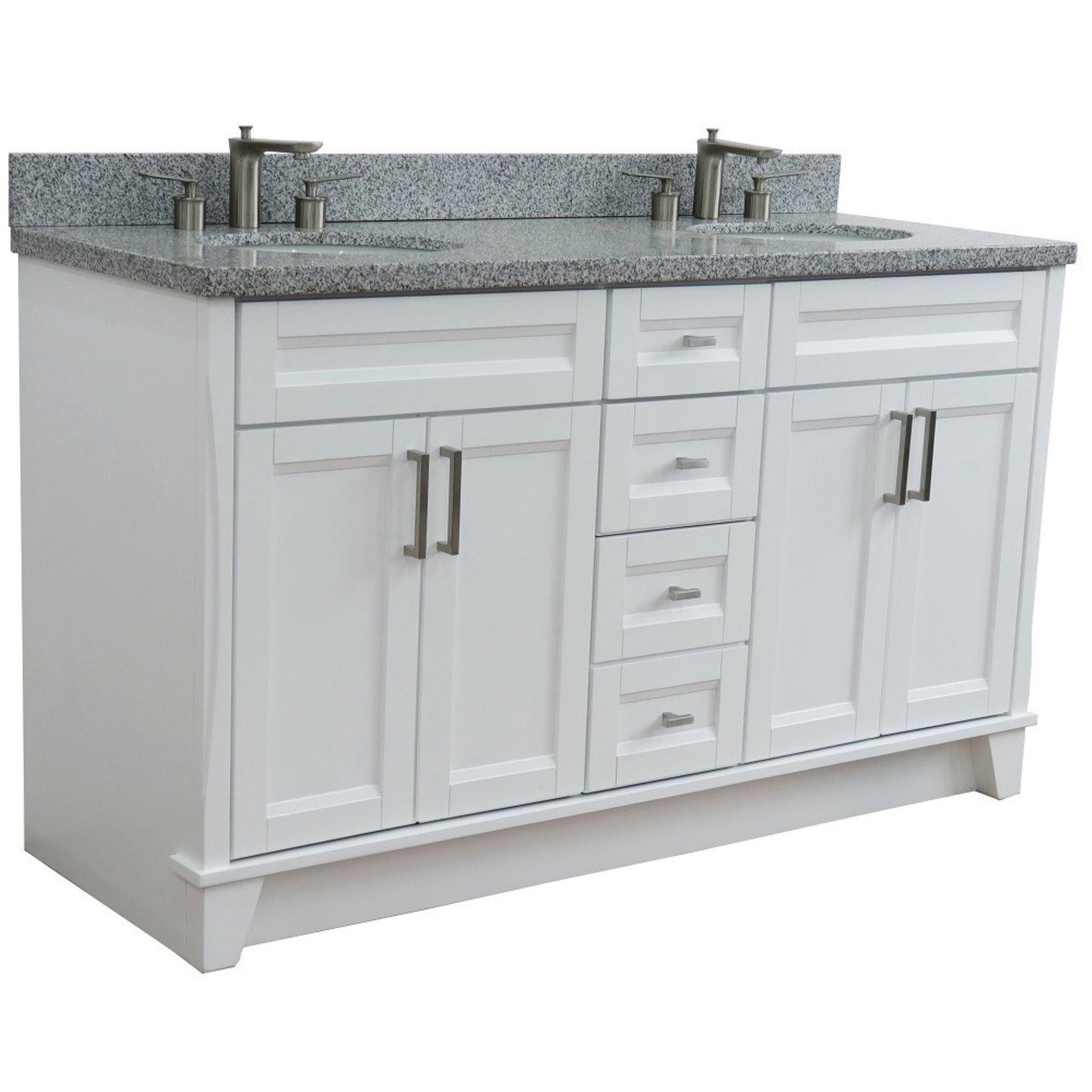 61" Double sink vanity in White finish and Gray granite and oval sink