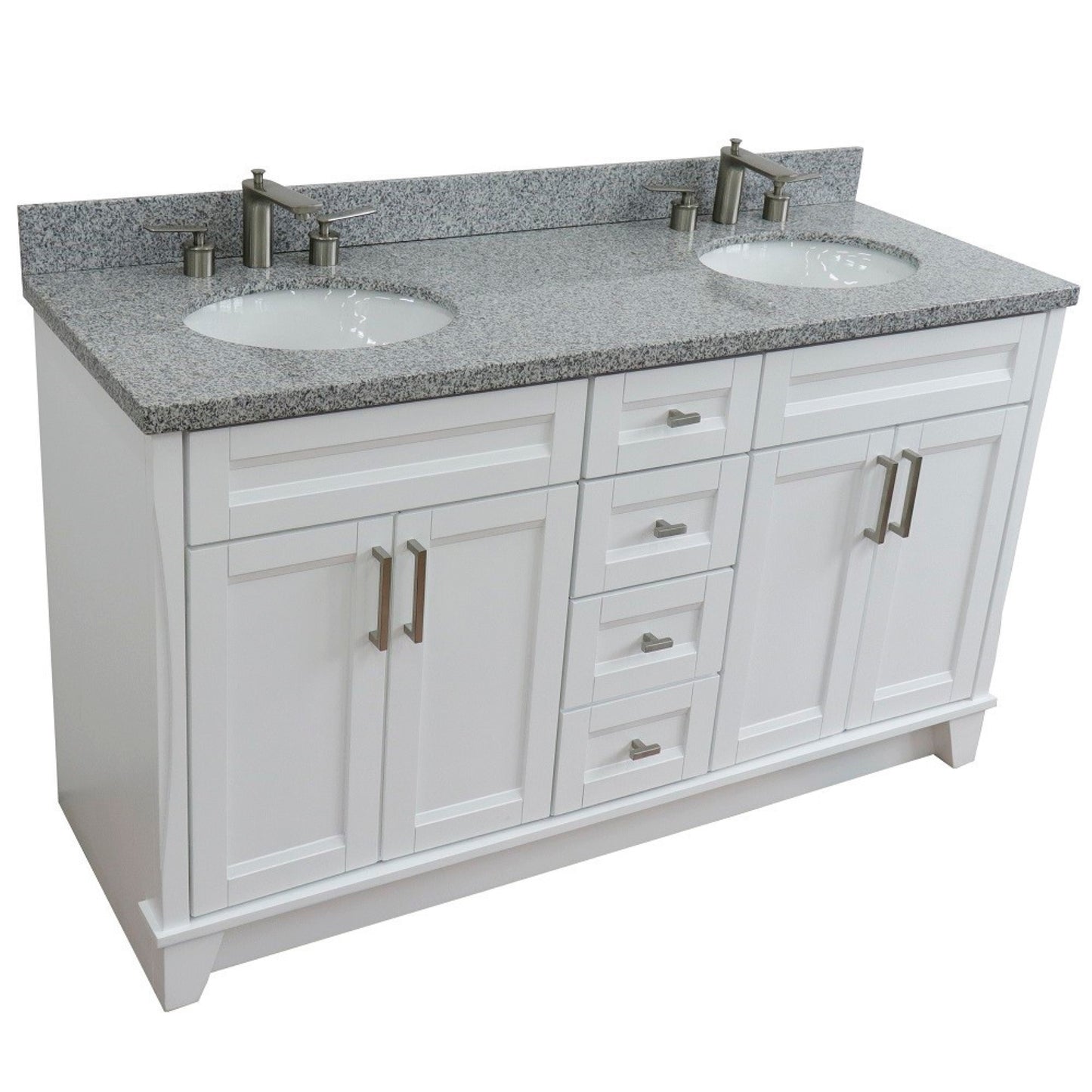 61" Double sink vanity in White finish and Gray granite and oval sink