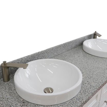 61" Double sink vanity in White finish and Gray granite and round sink