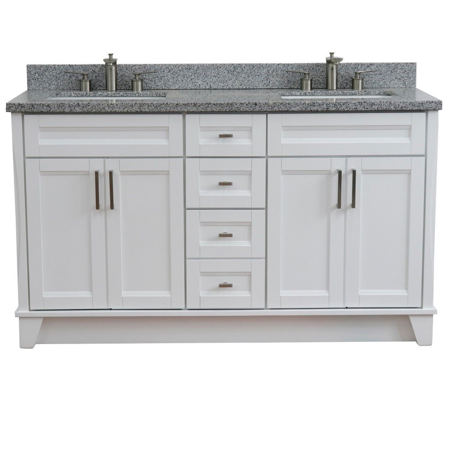 61" Double sink vanity in White finish and Gray granite and rectangle sink