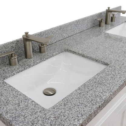 61" Double sink vanity in White finish and Gray granite and rectangle sink
