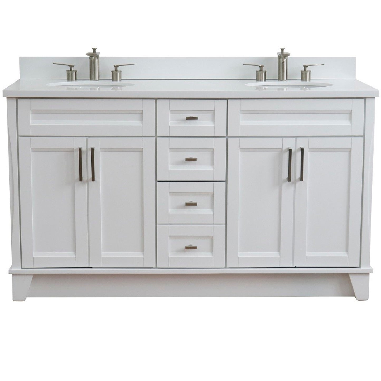 61" Double sink vanity in White finish and White engineered stone and oval sink