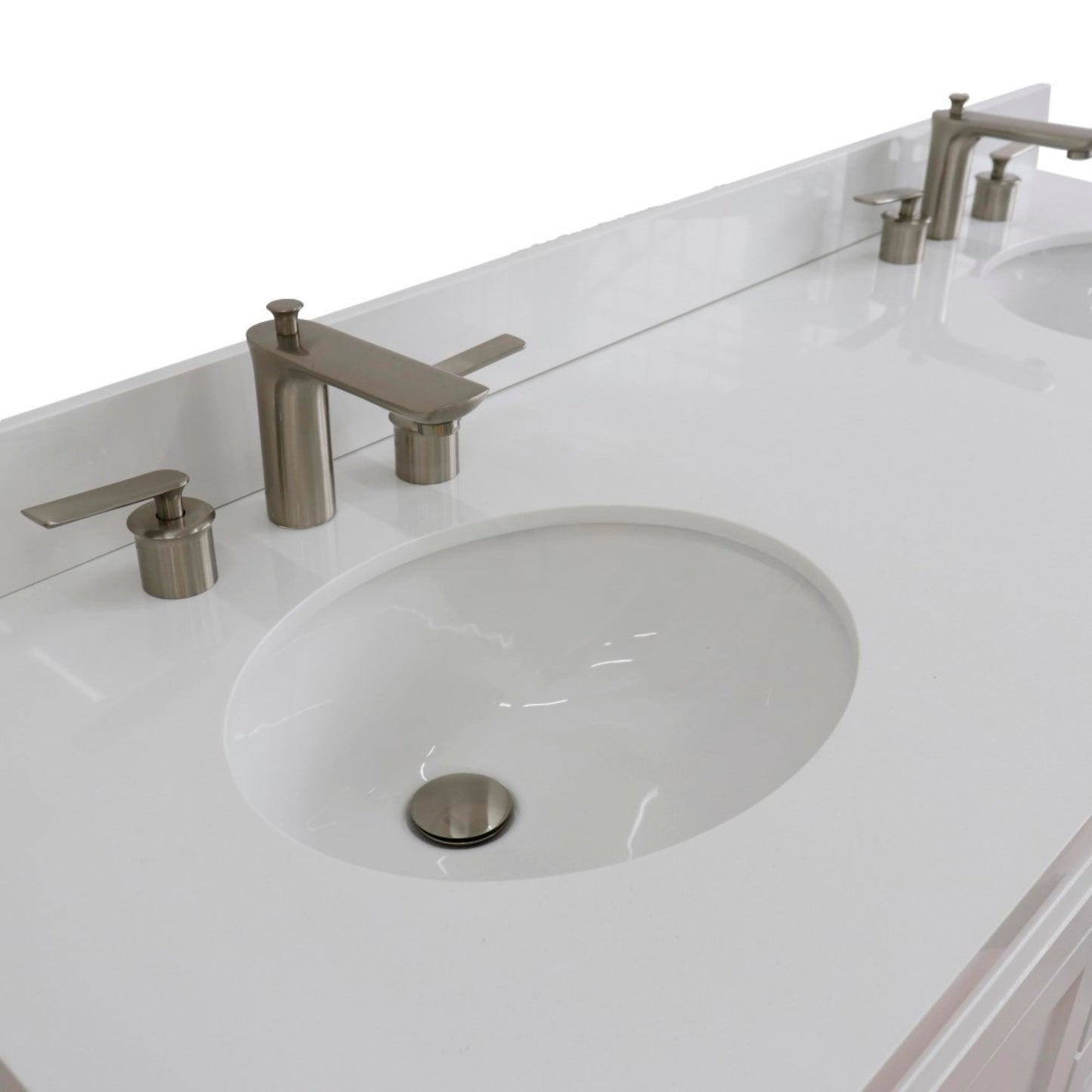61" Double sink vanity in White finish and White engineered stone and oval sink