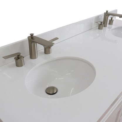 61" Double sink vanity in White finish and White engineered stone and oval sink