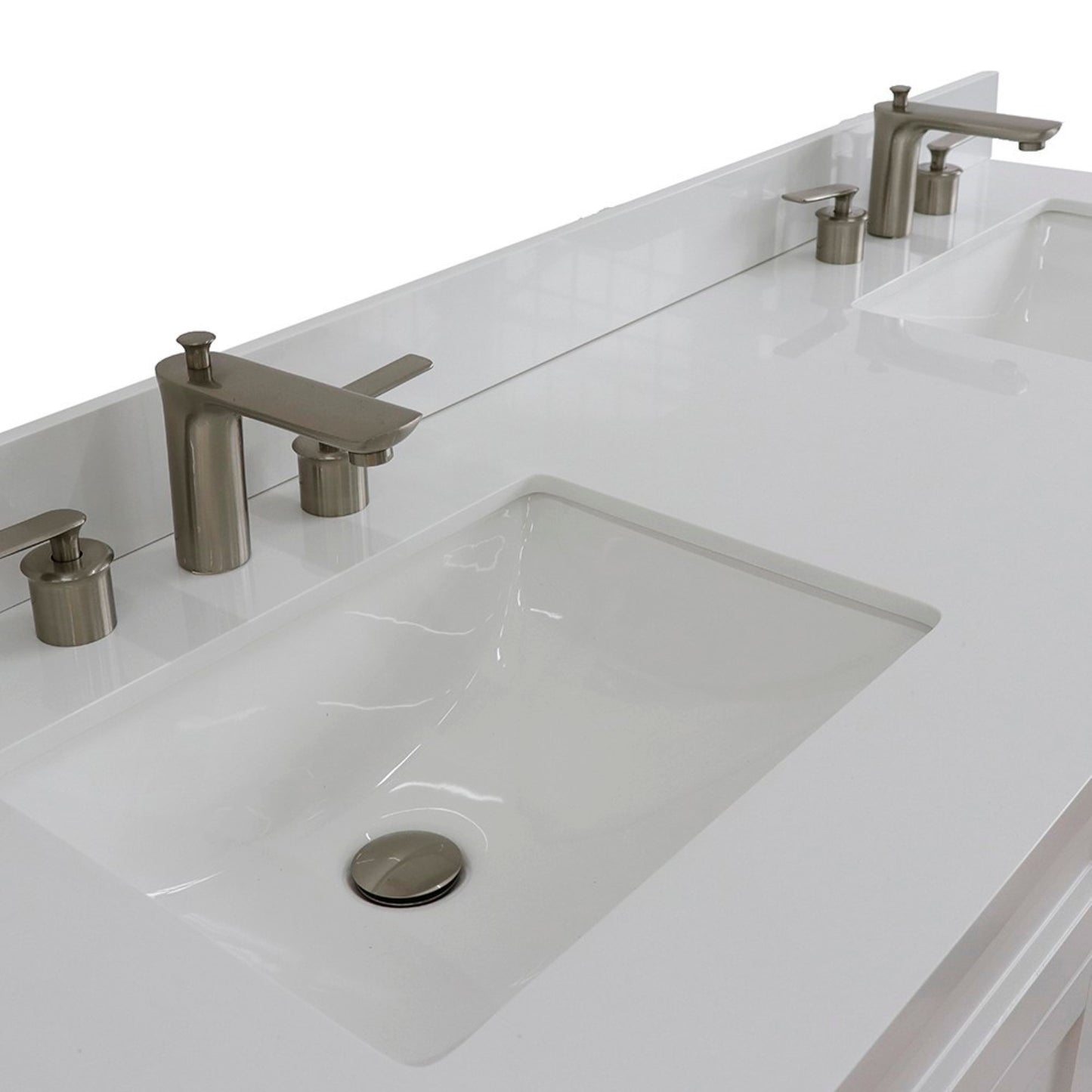 61" Double sink vanity in White finish and White engineered stone and rectangle sink
