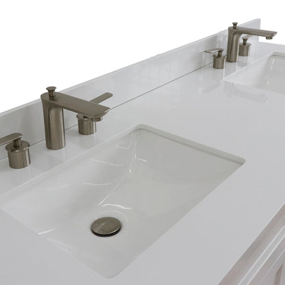61" Double sink vanity in White finish and White engineered stone and rectangle sink