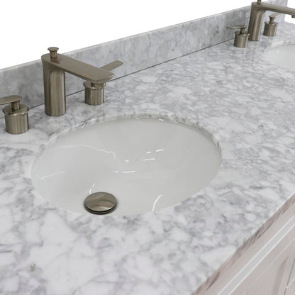 61" Double sink vanity in White finish and White Carrara marble and oval sink